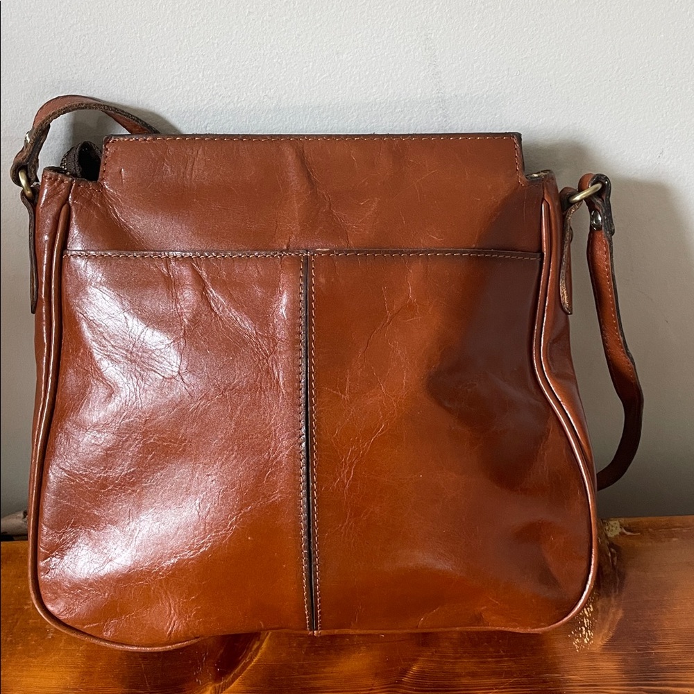 Patricia Nash Leather Saddle Crossbody Bag with Buckle Detail in Cognac - Picture 6 of 9